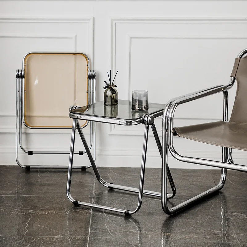 طاولة قهوة شفافة قابلة للطي، أثاث منزلي، طاولة منخفضة من الأكريليك العصرية، طاولة حافة أريكة محمولة وخفيفة الوزن