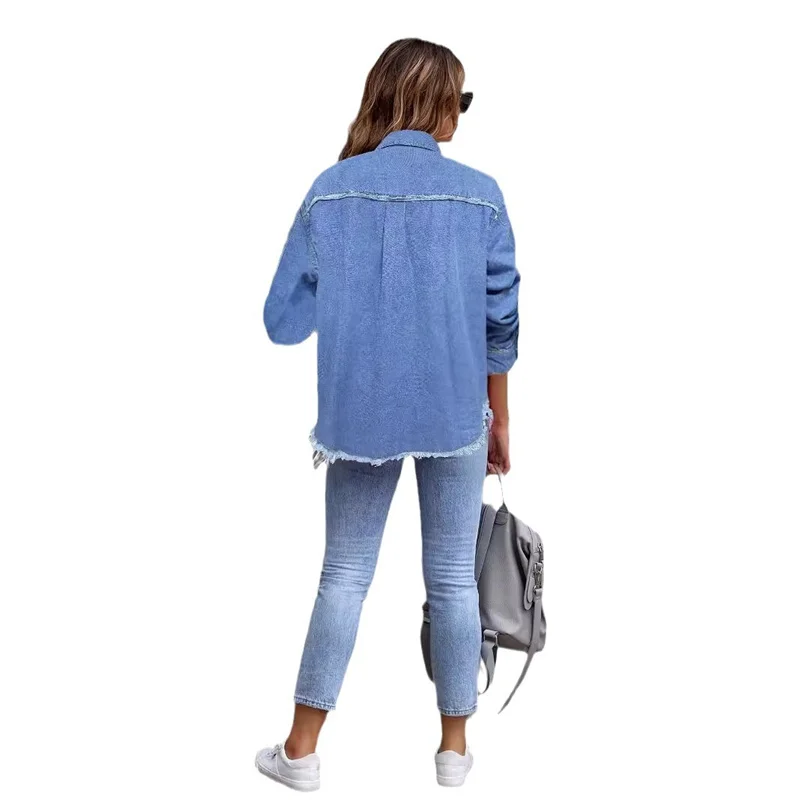 Casual Jeans Jackets Ladies 2025 Lapel Single Breasted Loose Denim Coat Vintage Blue Washed Long Sleeve Women Jackets Streetwear