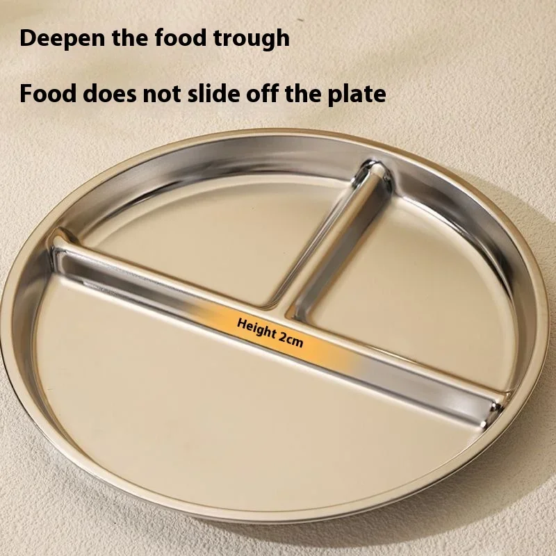 23 سنتيمتر الإبداعية جولة الفولاذ المقاوم للصدأ 3 شبكة دائم طبق عشاء تخدم صينية للأطفال طالب نسبة كمية وجبة لوحة
