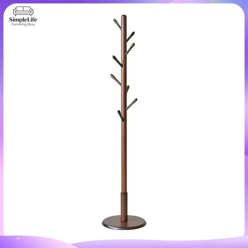 Modern Iron Wood Coat Rack Floor Standing Hall Tree with Hooks Multi-functional Entrance Hat Stand Durable Bedroom Furniture