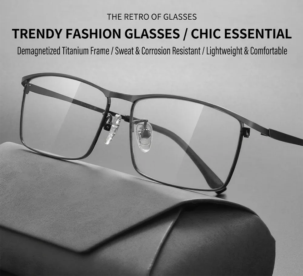 Luxuriöse Business-Lesebrille aus Titan für Herren, 10 g, ultraleicht, entmagnetisiert, quadratischer optischer Brillenrahmen, flexibel, bequem – Detail 8