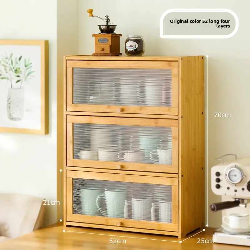 

Stable Desktop coffee cup storage box mug tea set shelf water cup cosmetics shelf solid wood bamboo with lid