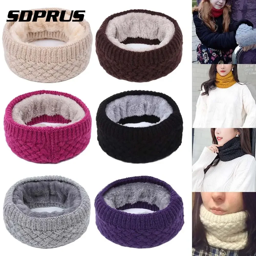 1Pc Winter Knitted Scarf Soft Thicken Warm Plush Neck Warmer For Men Women Collar Circle Scarf