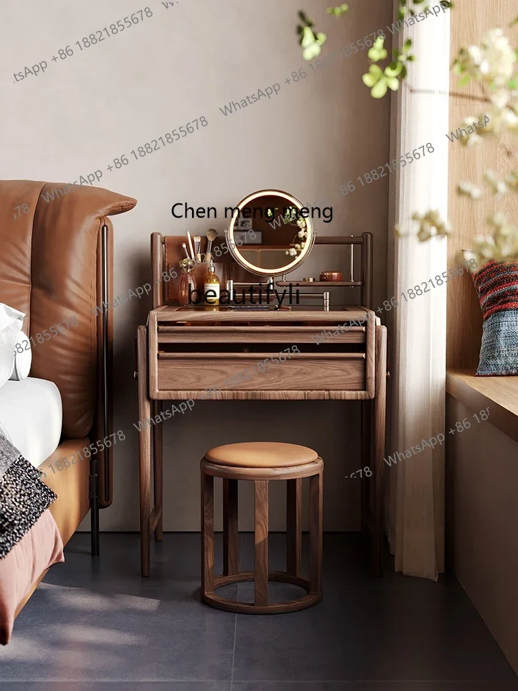 ss8350 Bedroom small apartment dresser modern simple walnut all solid wood bedside storage cabinet makeup table