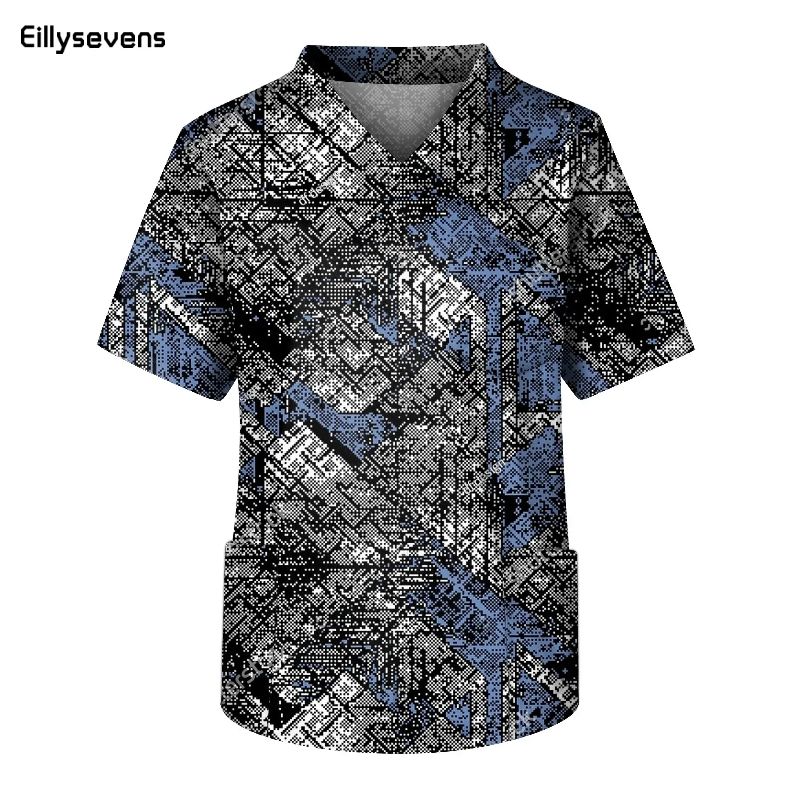 

Men'S Blouse Male Workwear Dentist Nursing Costumes Surgical Overall Short Sleeve V Neck Camouflage Print Chest Pocket Carer Top