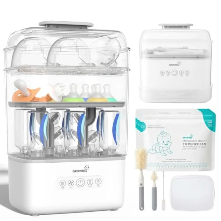 

For baby bottles sterilization and drying food-grade stainless steel white 3-layer nesting design holds 610 bottles with brush