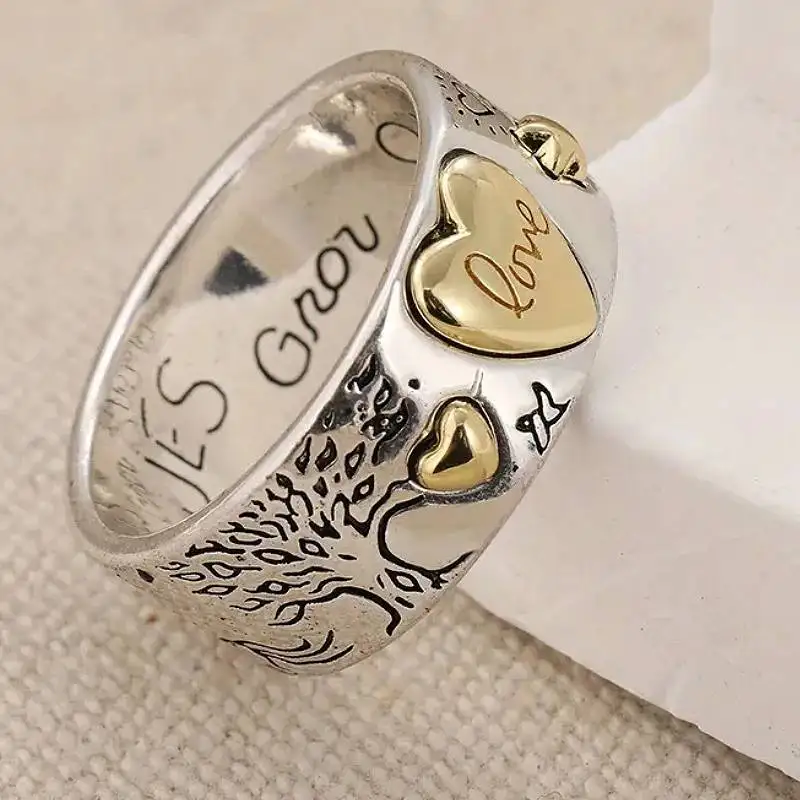Huitan Geschnitzter Stern-Sonnen-Baum-Pferd-Ring für Damen, Zweifarbige Accessoires für Party, Hochzeit, Modeschmuck für den Alltag