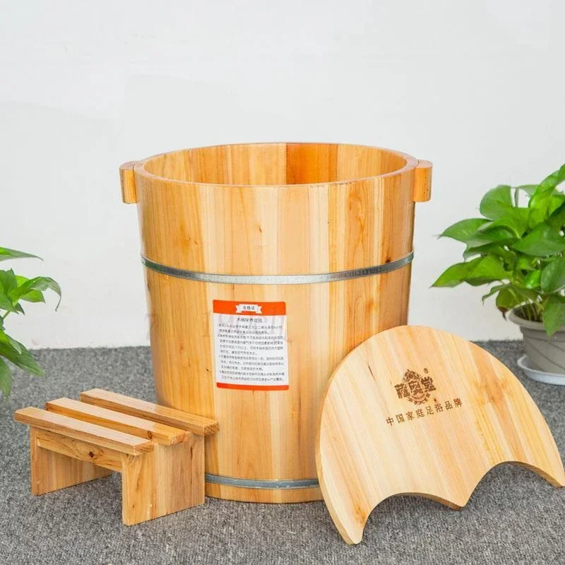 Wooden barrel 40cm high fragrant cedar bath barrel tub home solid wood foot bath health with cover foot therapy