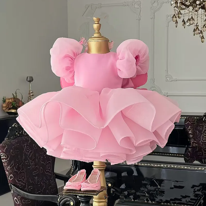 

2025 New Girls Cute Pink Beading Design Princess Ball Gown Children Fashion Birthday Party Performance Dress y1528