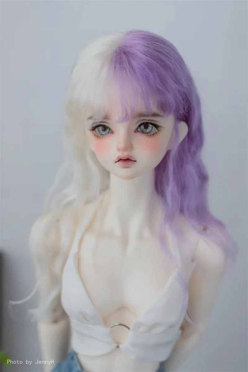 Morbido Mohair Frangia Diritta Lati Bicolore Capelli Lunghi 1/3 1/4 Parrucca Riccia Colorata Viola Spot Inventario Ragazze Accessori per Bambole BJD