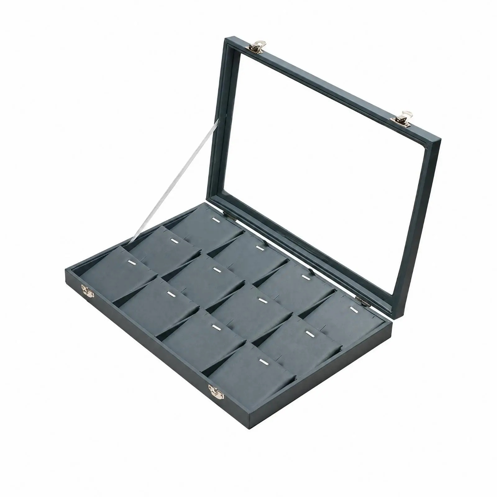 Necklace Display Tray Leather Jewelry Case with Hinged Glass Top for Boutique Counter Storage