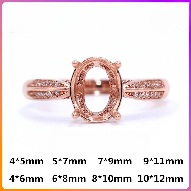 S925 Sterling Silver Ring Setting Base, Suitable for Oval Stones 4×5mm to 10×12mm, Adjustable DIY Jewelry Making Blank for Women