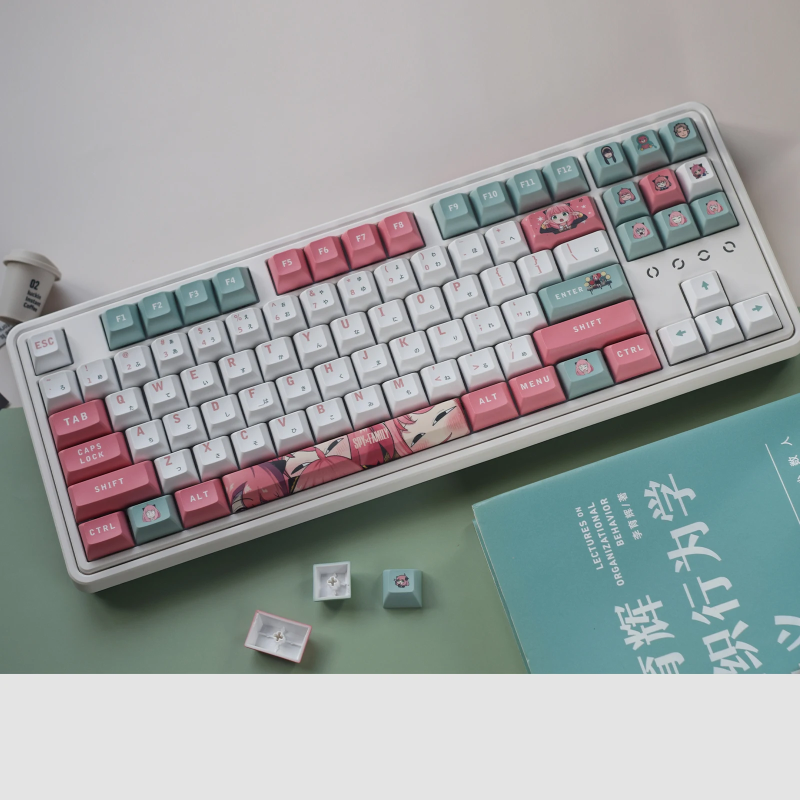 142 Keycaps Pbt Low Profile For Cherry Mx Mechanisch Toetsenbord Double-Shot Schattige Witte Rode Achtergrondverlichting Dye-Sub Key Caps Japanse Anime