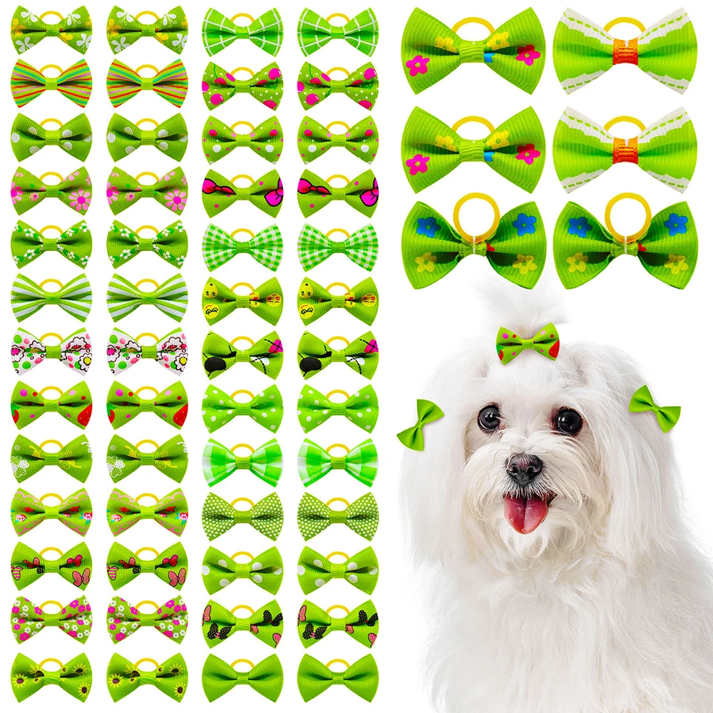 

10/20/30PCS Green Series Dog Bows Pet Dog Hair Bows Colorful Decorate Rubber Bands Puppy Hair Accessories for Small Dog Supplies