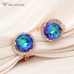 S&Z DESIGN New Fashion Rose Gold Color Round Crystal Dangle Earrings Cubic Zirconia Eardrop For Women Wedding Elegant Jewelry