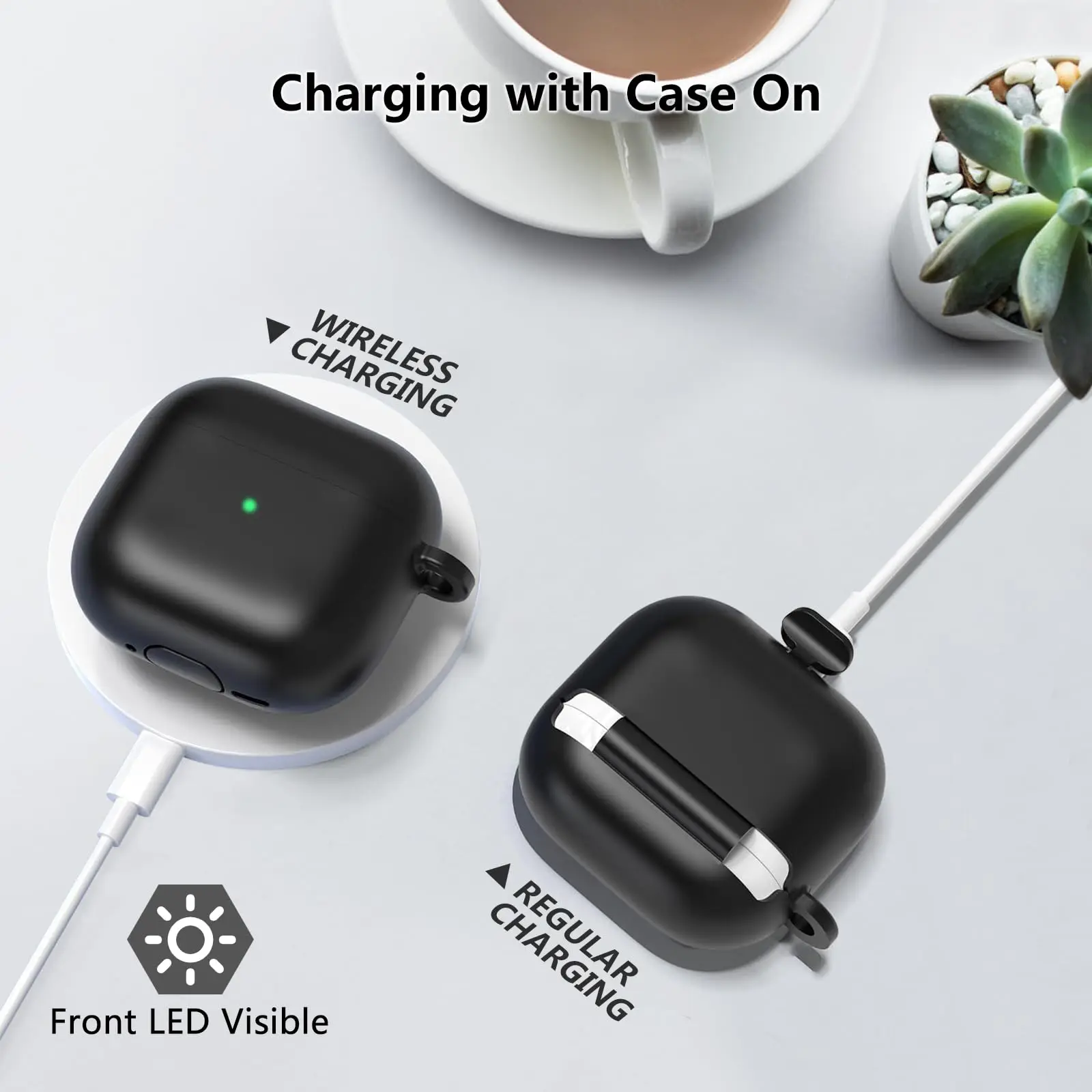 에어팟 4 이어폰 케이스, 2024 충격 방지 프리미엄 실리콘 케이스, 키체인 및 클리닝 펜 포함, 에어팟 4 액세서리-다크