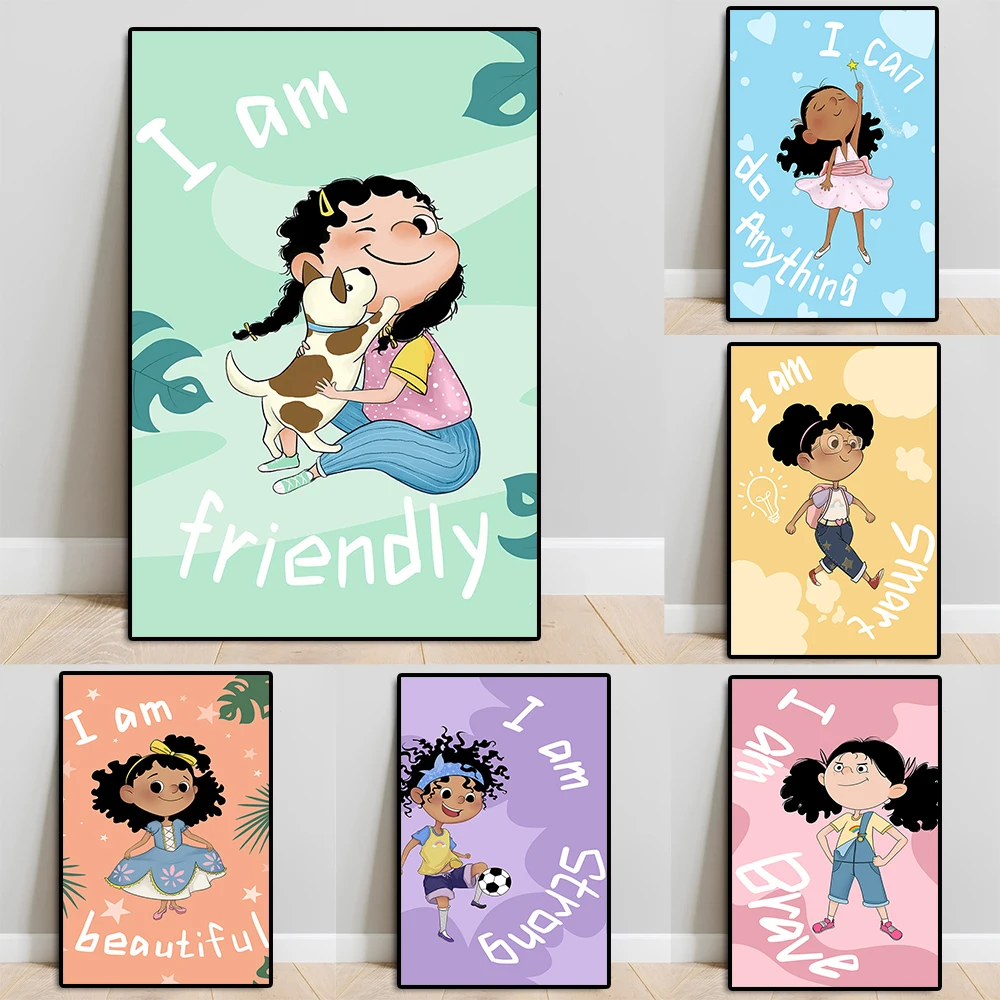 

Nursery Cartoon Wall Art Mural Modern Cute Girl Expression Poster And Print Fashion Pop Canvas Painting Living Room Home Decor