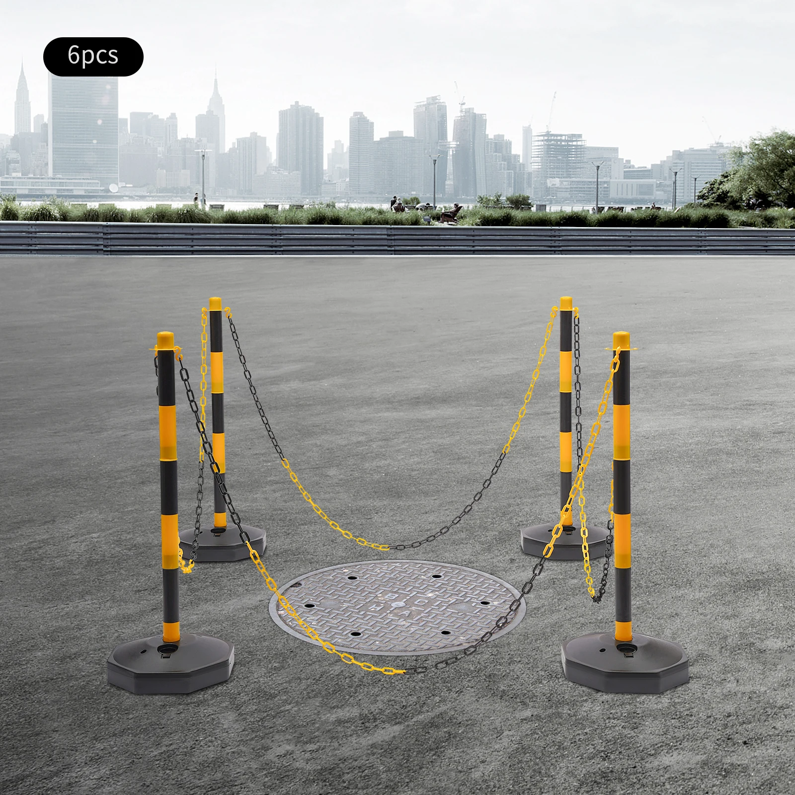 6 عبوات من مخاريط توصيل المرور، حاجز أمان بلاستيكي قابل للتعديل مع سلسلة 33.5 بوصة، حاجز وقوف السيارات للتحكم في حركة المرور #4