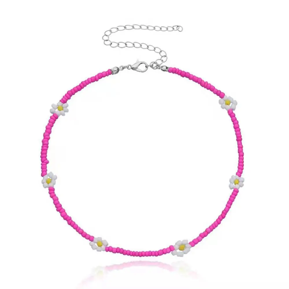 Summer Beach Short Female Lovely Jewelry Gift Bohemia Choker Women Necklace Clavicle Necklace Flowers Beaded Necklace