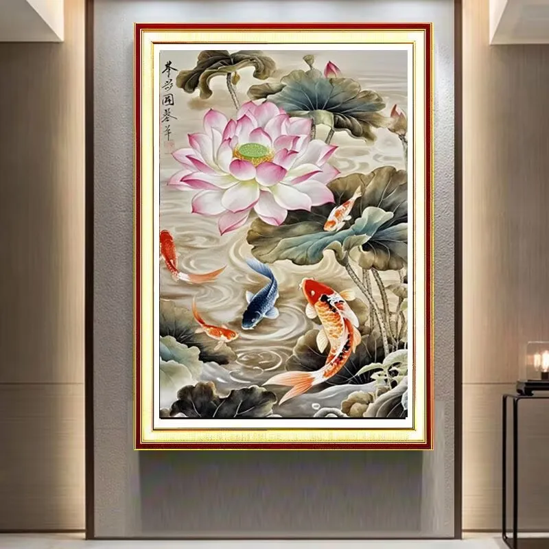 11CT 9CT Fish Lotus Embroidery DIY Printed Kits Cross Stitch Cotton Needlework Sets Crafts With Needles - view 2
