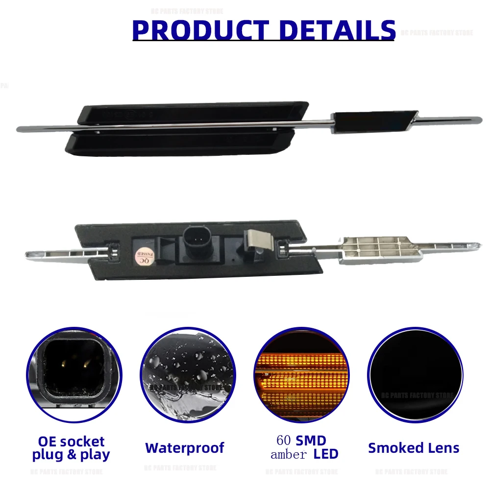 Black Lens Dynamic Arrow LED Side Marker Lamp Turn Signal Blinker Light For BMW E60 E90 E61 E82 E93 E92 E91 E81 E88 With M Logo view 4