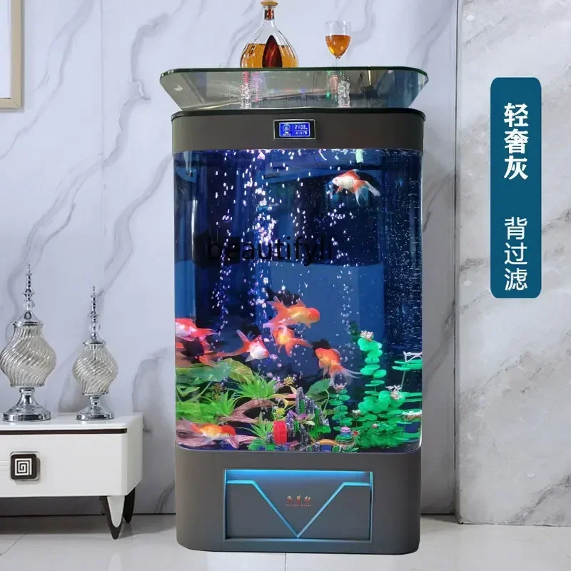 New Light Luxury Floor Glass Fish Globe Wall Automatic Filtering Cycle Living Room Home Aquarium