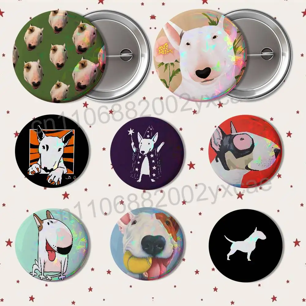 cute dog B-Bull Terrier Laser reflective round badges pins bag clothing decorations collectibles gifts for friends