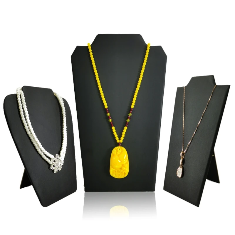 Black PU Leather Jewelry Stand - Multi-Use Necklace/Pendant/Bracelet Display 3-Size Set for Boutique & Home Decor