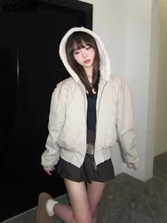 2024 Harajuku Fluffy Patchwork Coat Y2k Women Aesthetic Fairy Grunge Pocket Jacket Warm Outwear Hooded Khaki Jackets Zipper Tops