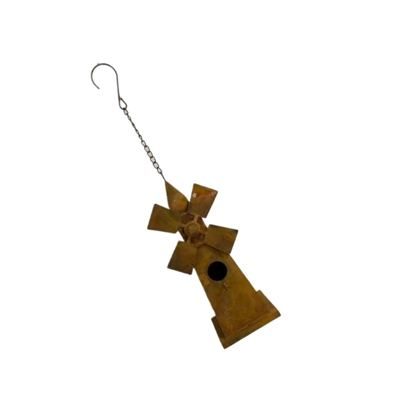  Artistic Iron Garden Accessory Featuring A Unique Windmill And Bird Nest