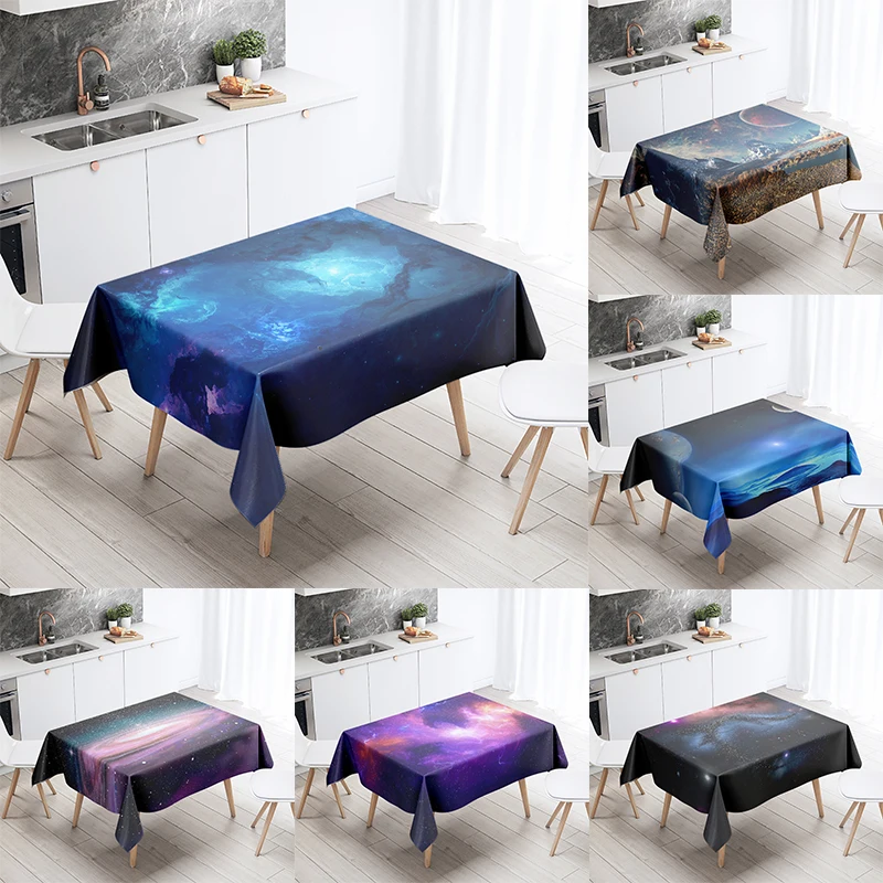 Starry Universe Tablecloth Camping Party  Anti-Stain Waterproof Rectangular Kitchen Dining Table Home Decor