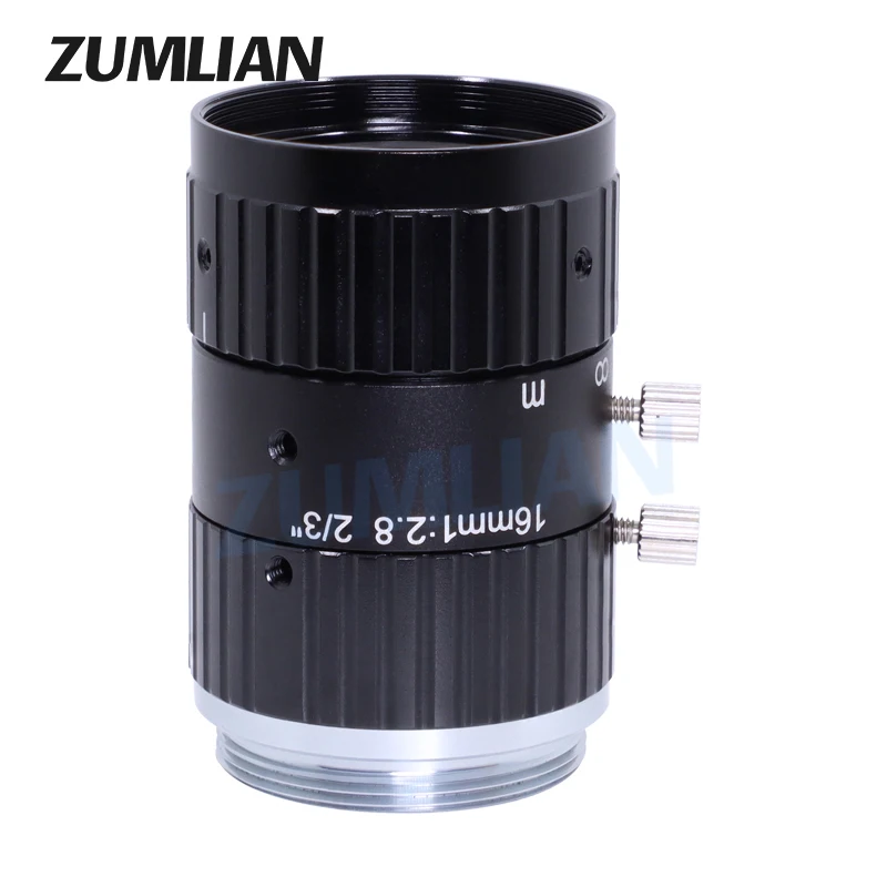 ZUMLIAN 2/3 Inch C-Mount 16mm Prime Lens F2.8 High Resolution FA 10MP Machine Vision Checking Manual Iris CCTV Industrial Camera