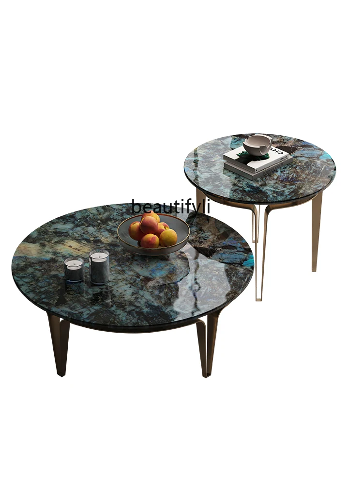 Coffee Table Living Room New Home Light Luxury High-Grade Modern Minimalist Marble round Microlite Small round Table