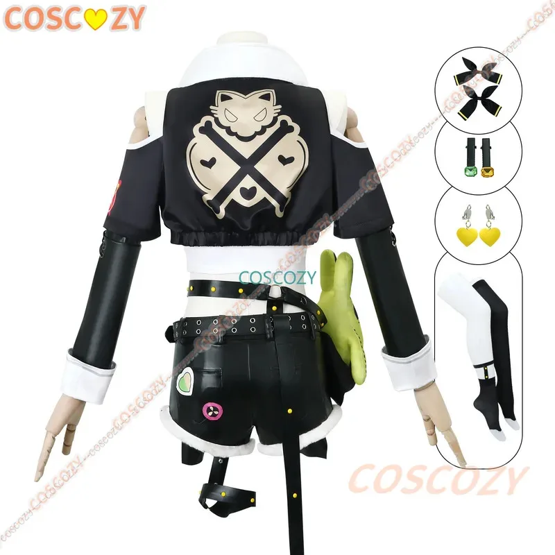 qq681Zenless Zone Zero Nicole Demara Cosplay disfraz calcetines horquillas pendientes collar peluca rosa uniforme Sexy Halloween niñas Cosp