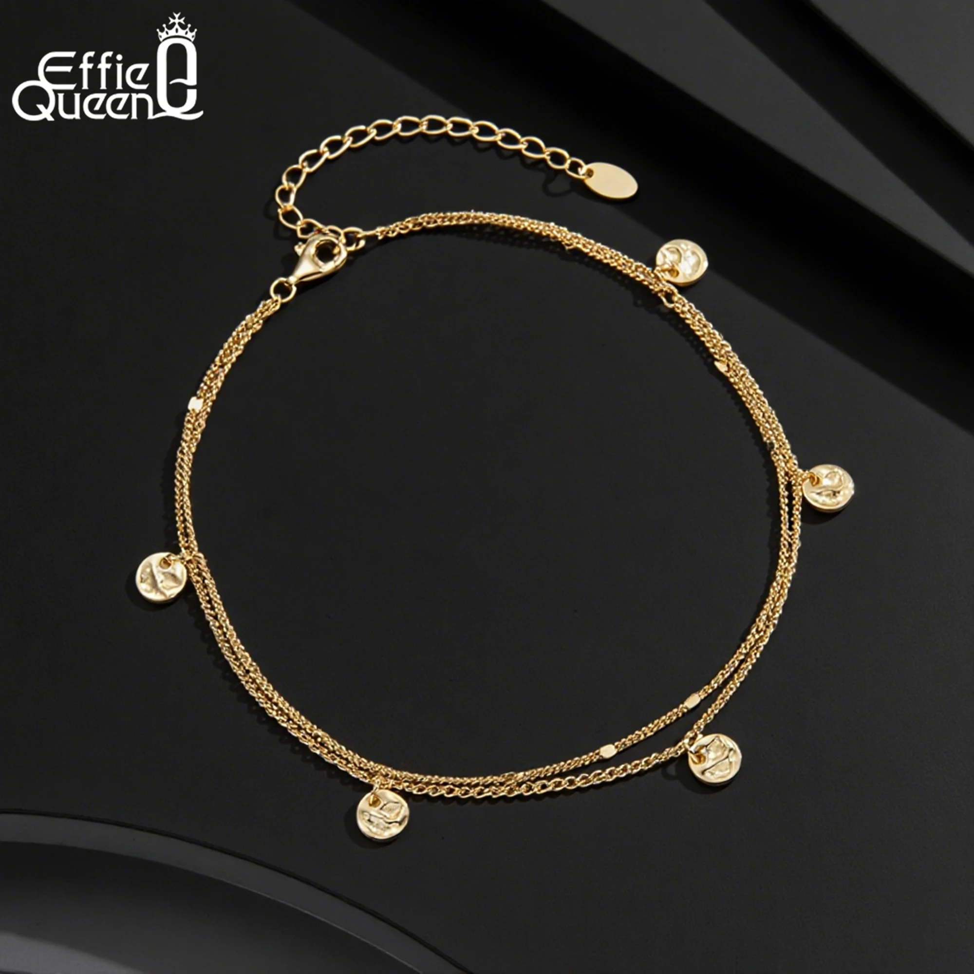 

EFFIE QUEEN Очаровательный браслет из стерлингового серебра 925 пробы, цепочка-разделитель 1,2 мм и цепочка с легкими бусинами, двухслойный стиль, шикарные ювелирные изделия SA64