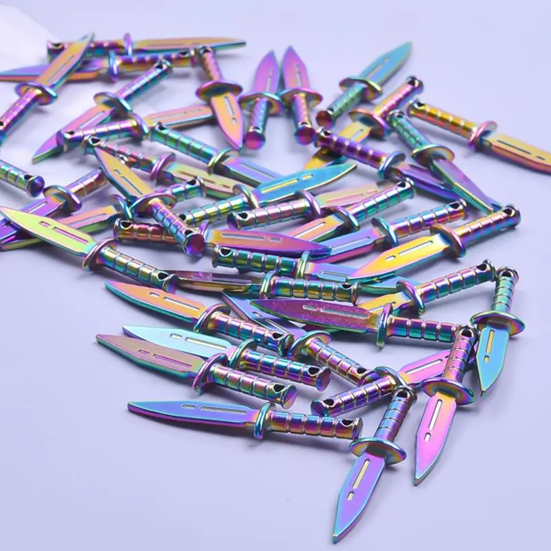 10PCS Rainbow Charm Punk Dagger Jewelry Trend Necklace Men Pendant Accessories Jewelry Making Keychain Gifts Bulk Alloy Material