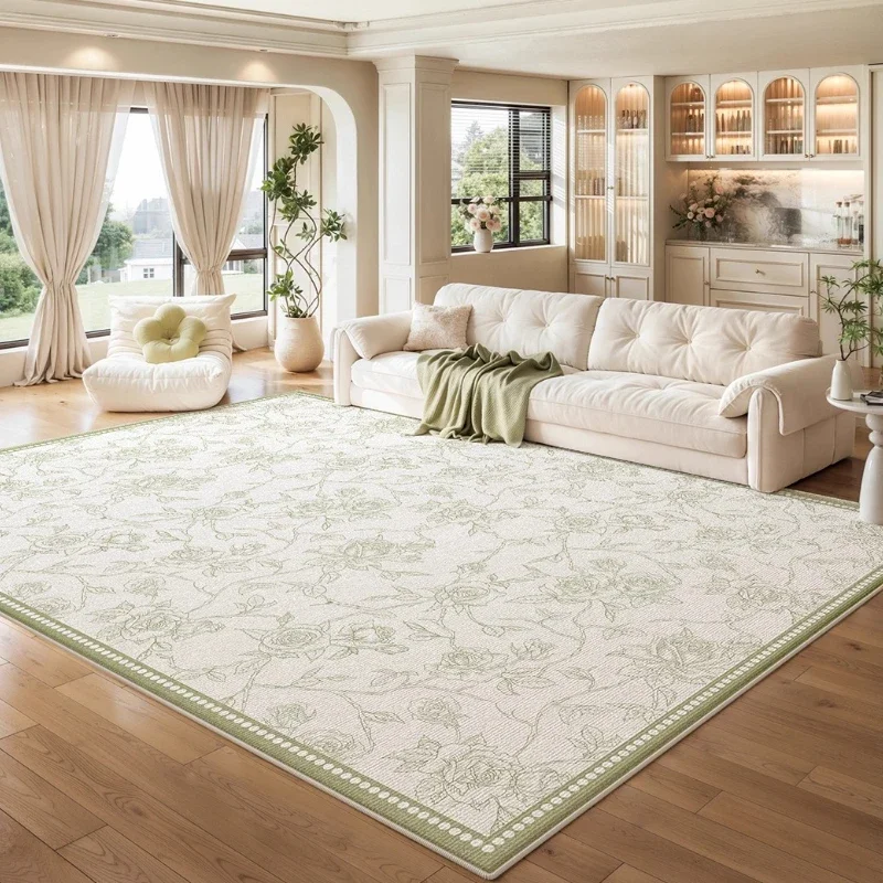 French Cream Style Bedroom Decor Carpet Green Color Carpets for Living Room Light Luxury Soft Floral Rug Home Thicken Floor Mat