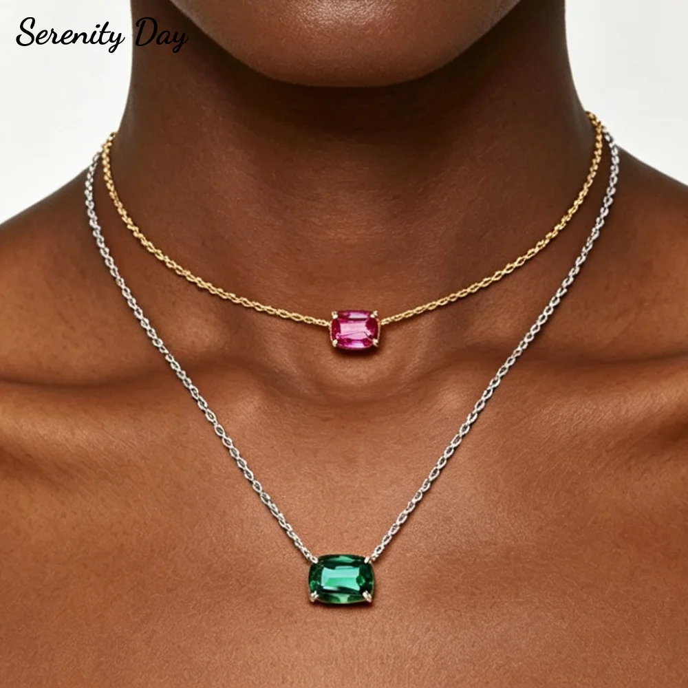 10*14mm Pillow-shaped Emerald Lab Diamond Necklace for Women S925 Sterling Silver High Carbon Diamond Pendant Necklace Jewelry