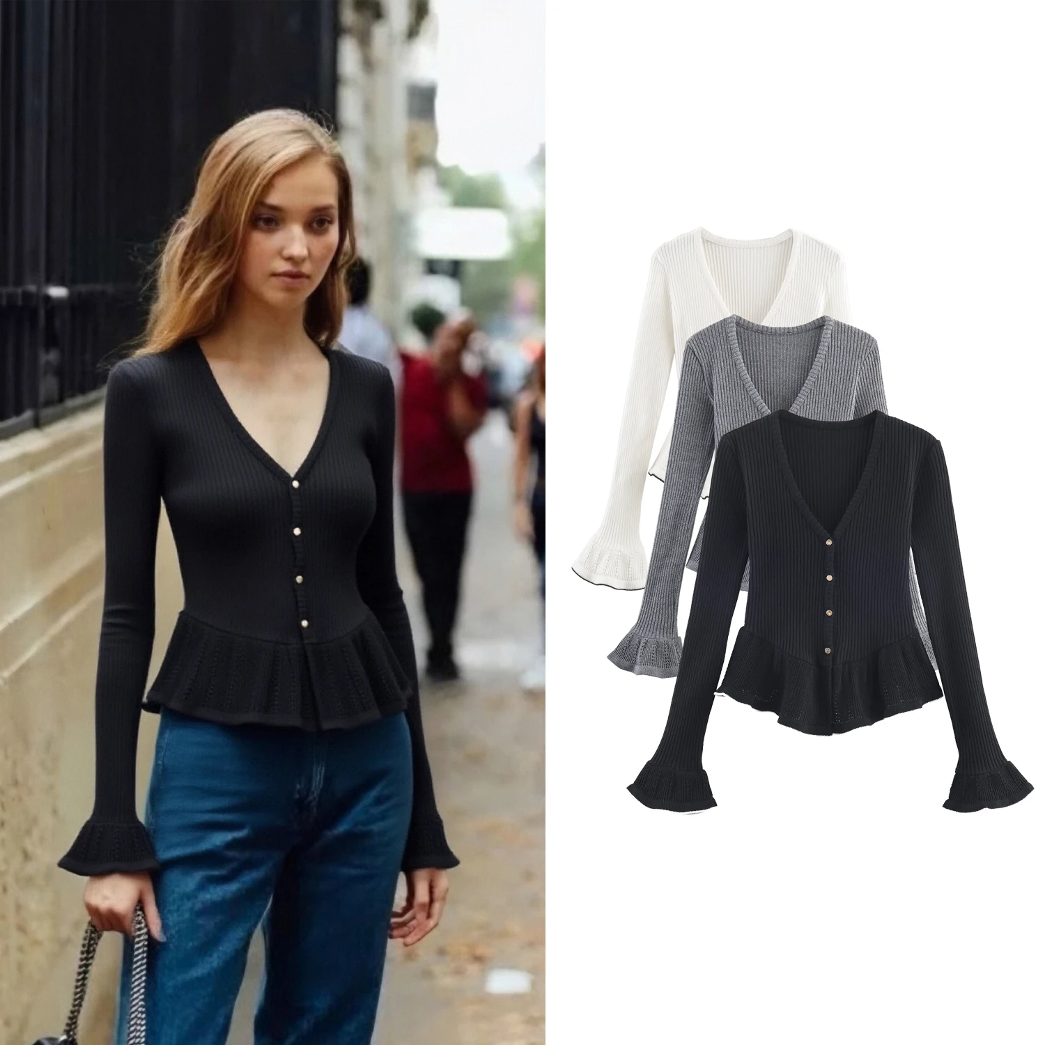 

Женские вязаные кардиганы с расклешенными рукавами, весенние новинки, однотонные, приталенные, на пуговицах, в стиле ретро, вязаные свитера