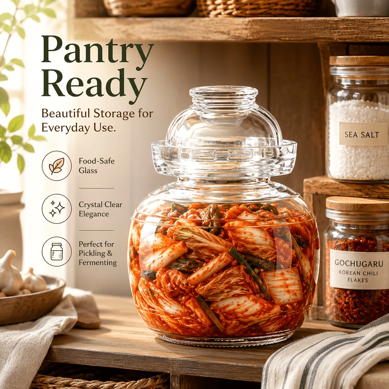 Food Storage Jars & Containers - Glass Kimchi Fermentation Jar with Water