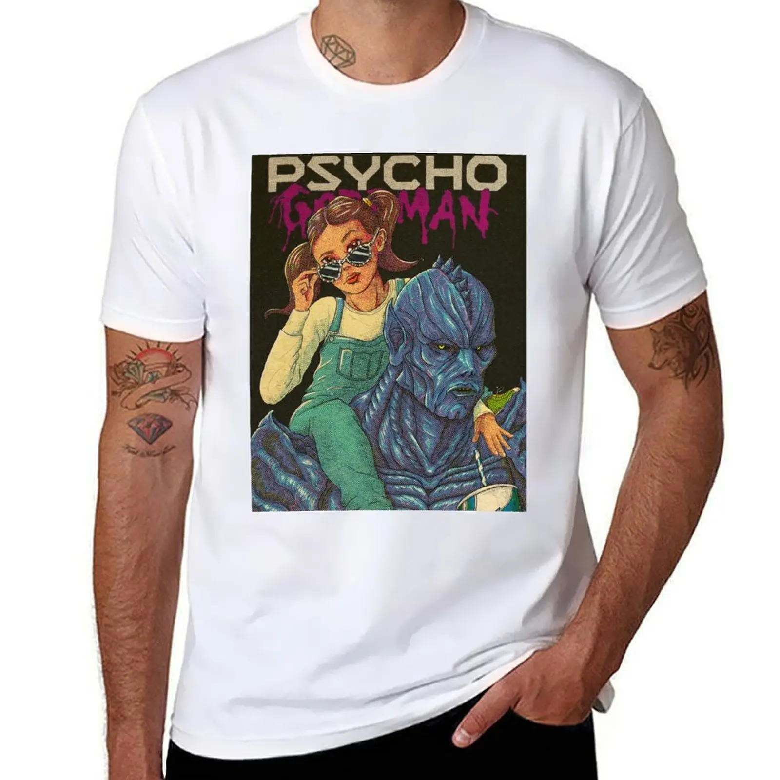 Camiseta con ilustración de cómic en tono medio Psycho Goreman & Mimi Grungy, camiseta de gimnasio grande y alta