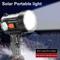 Solar LED Flashlight High Power Searchlight Spotlight Outdoor Work Light Emergency Lamp USB Rechargeable Camping Fishing Lamp