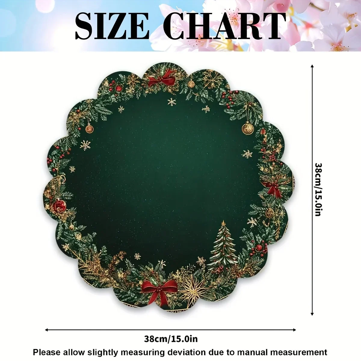 4/6 Stück Runde 38cm Tischsets für Esstische, Weihnachtliche Smaragdgrüne Goldmuster-Tischmatten, Ideal für Weihnachten – Detail 2