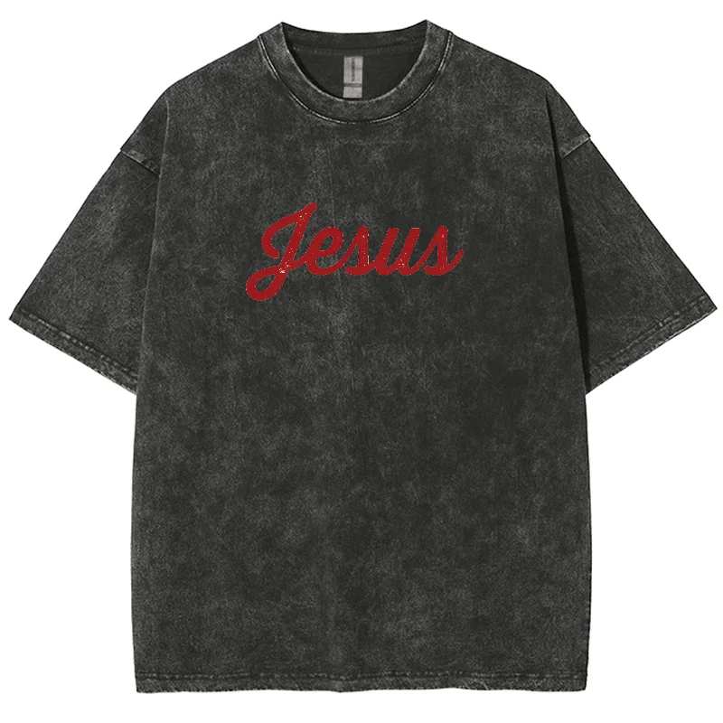 Y2K Jesus Washed Short Sleeve T-Shirt, Cartoon Creative Printed Unisex Vintage Streetwear New Fashion Comfortable Plus-Size Tops