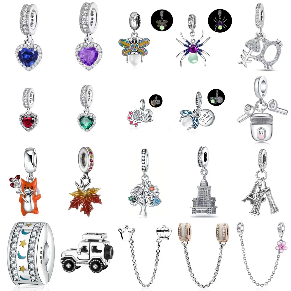 

925 Silver Night Bright Spider Firefly,Dog Claw,Heart shaped Bead Pendant,Safety Chain,Original Bracelet DIY Exquisite Jewelry