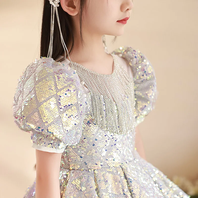 2024 Luxury Birthday Dress for Girls Kids Princess Sequined Ball Gown for Formal Occasions Children Prom Dresses Teens Partywear