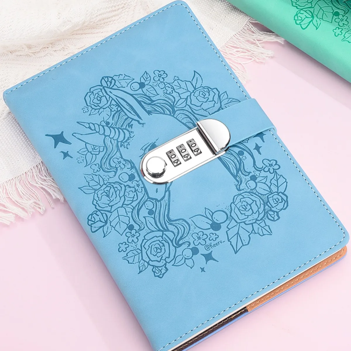 1spc A5PU Leather Notebook Password Lock Cute Girl Style Diary Password Notebook High Appearance Universal Student Notebook
