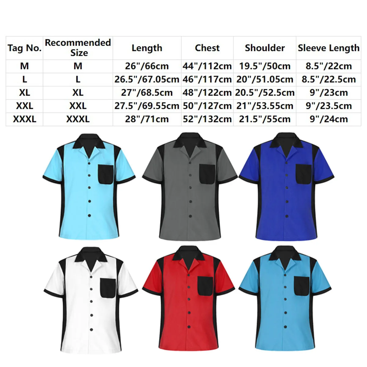 Mens Retro Bowling Lounge Retro camicia Color Block manica corta Casual colletto dentellato bottoni con tasca