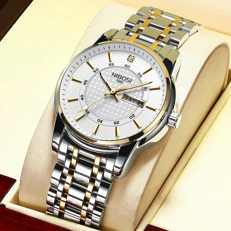 

Часы наручные NIBOSI Мужские кварцевые, роскошные спортивные водонепроницаемые Брендовые с отображением даты и недели