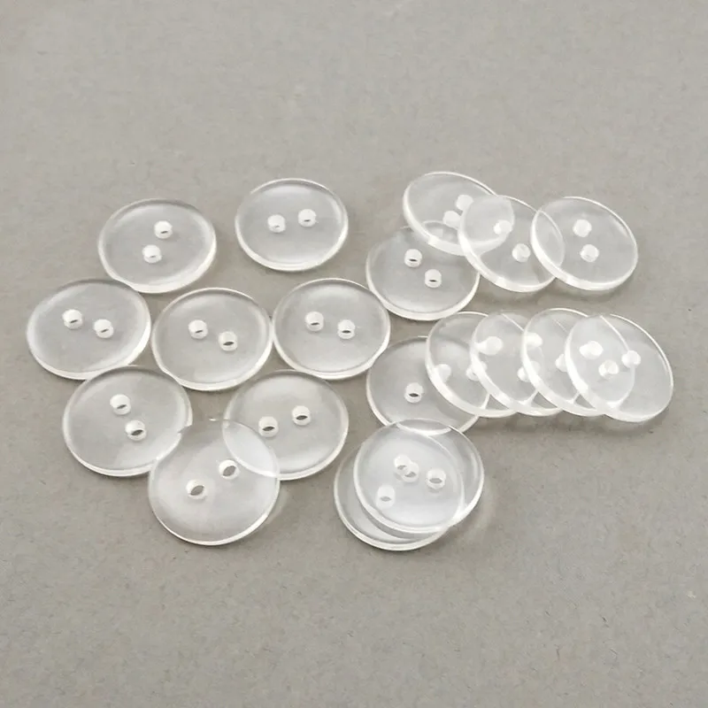 50PCS/LOT 10mm 12.5mm Round Shape 2/4 holes Transparent Resin Buttons Kid\'s Garment Sewing Accessories DIY Scrapbookings